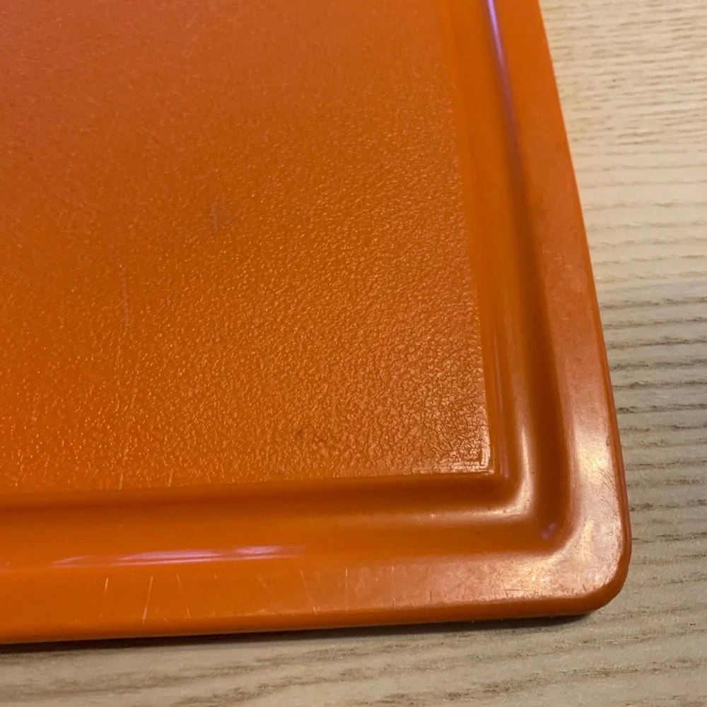 Vintage MCM Mushroom Orange Plastic Cutting Board Veggie Fruit Design Farm House